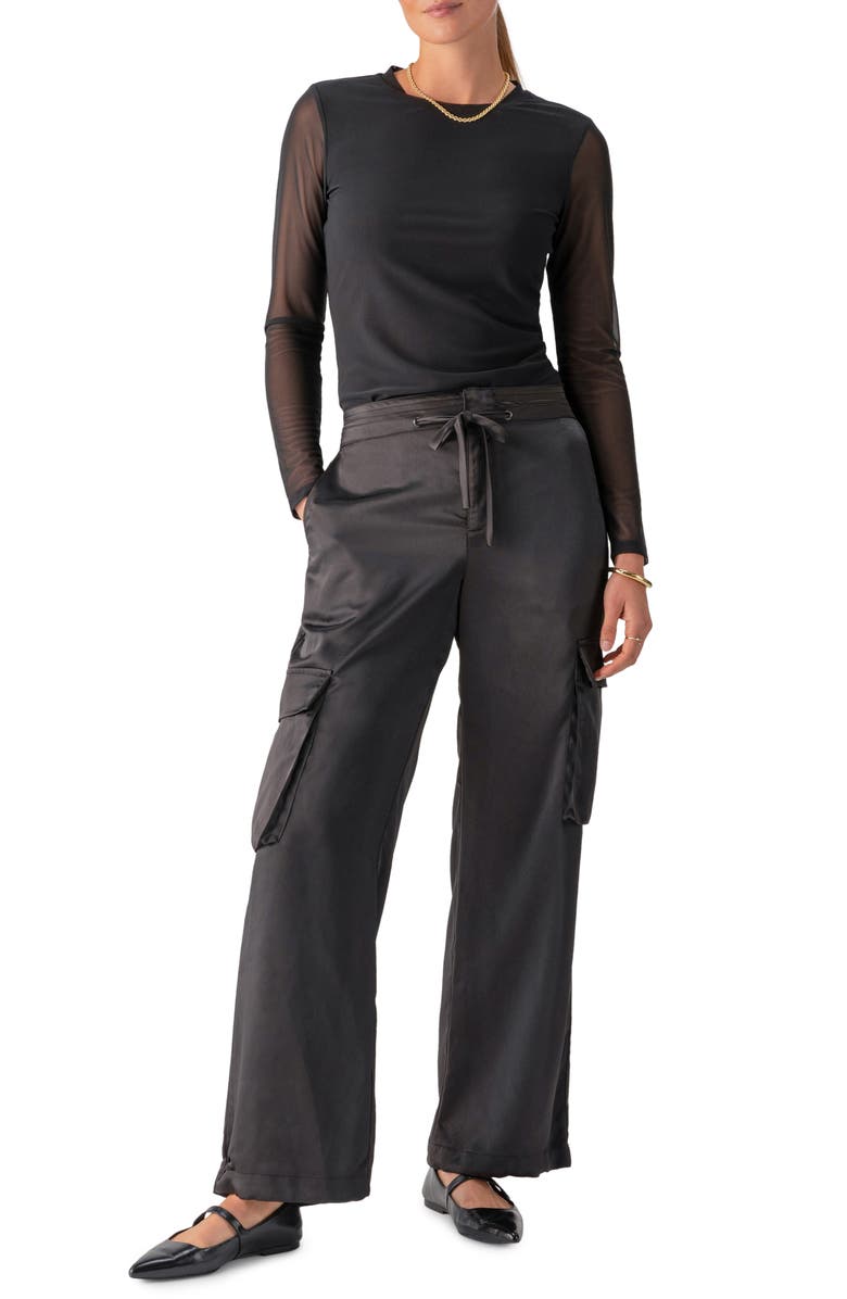 Sanctuary Eve Drawstring Satin Cargo Pants, Alternate, color,