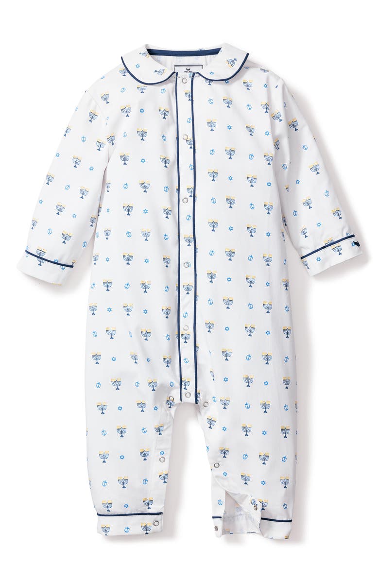 Petite Plume Hanukkah Cotton Blend Cambridge One-Piece Pajamas, Main, color, 