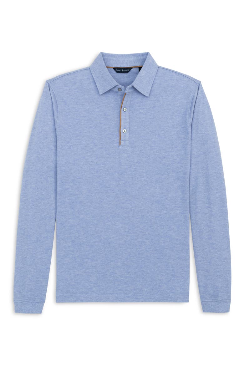 Cotton & Wool Piqué Long Sleeve Polo, Main, color, SKY HEATHER