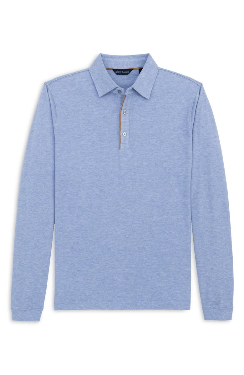 Scott Barber Cotton & Wool Piqué Long Sleeve Polo, Main, color, Sky Heather