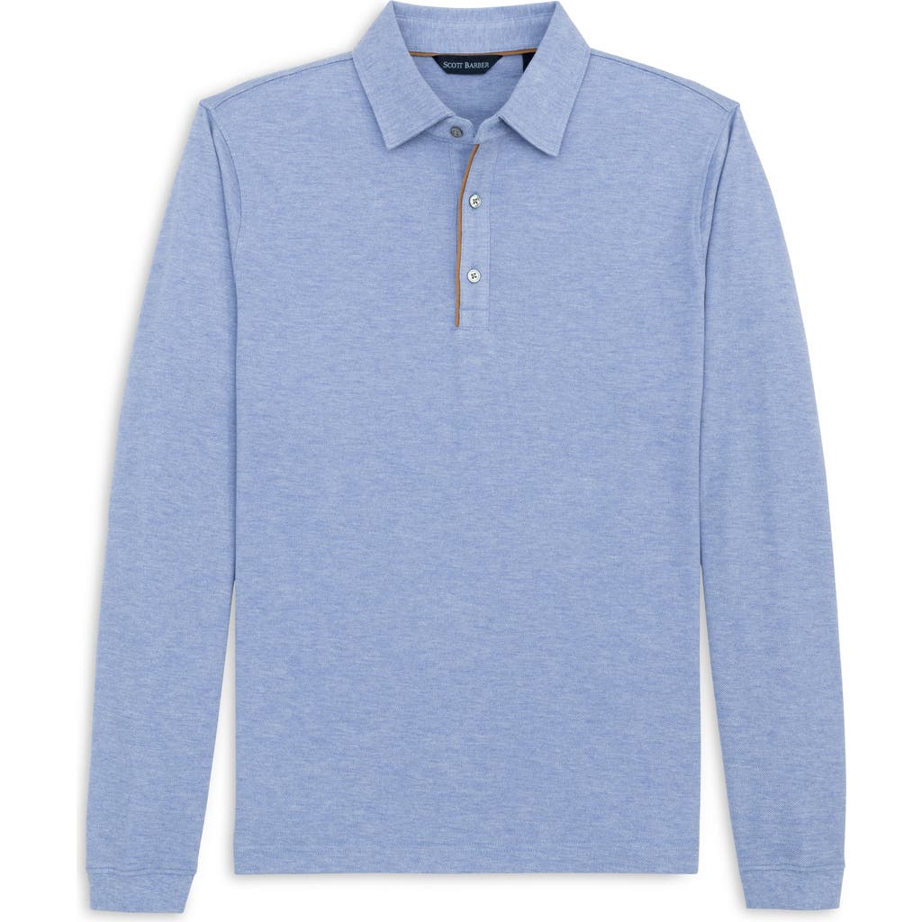 Scott Barber Cotton & Wool Piqué Long Sleeve Polo In Blue