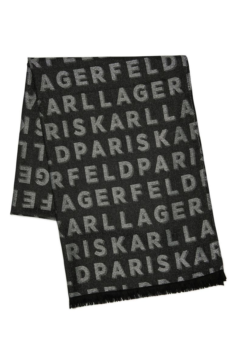 KARL LAGERFELD PARIS Logo Metallic Wrap Scarf, Alternate, color, 