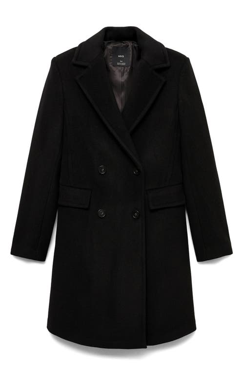 Mango Double-breasted Wool Coat Black In Black