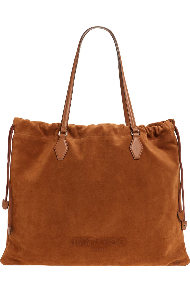 Jimmy Choo Large Drawstring Leather Tote, Main, color, Tan/ Light Gold