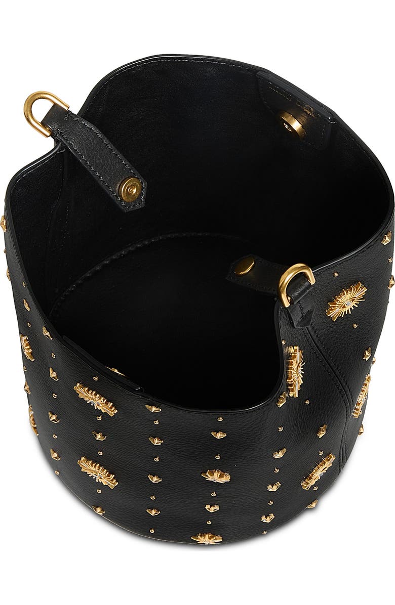 Rebecca Minkoff Evil Eye Studded Leather Bucket Bag, Alternate, color, Black