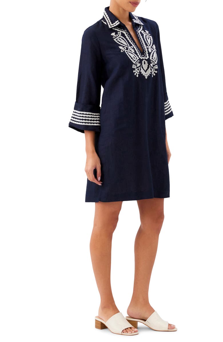 Karen Kane Embroidered Shift Dress, Alternate, color, Navy
