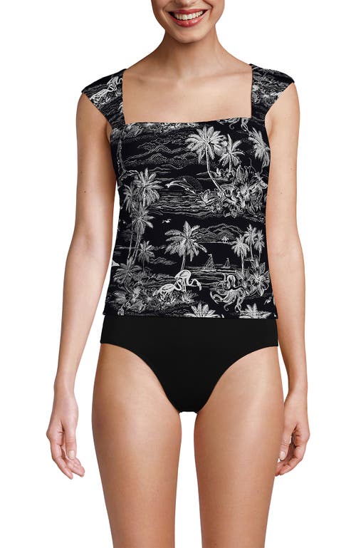 Lands' End Womens Square Neck Underwire Square Back Tankini Swimsuit Top In Black Tropical Scene
