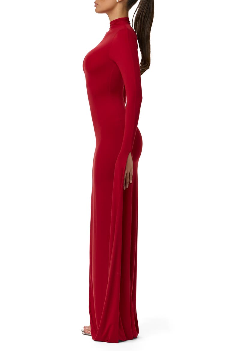 Drape Long Sleeve Maxi Dress, Alternate, color, RUBY RED