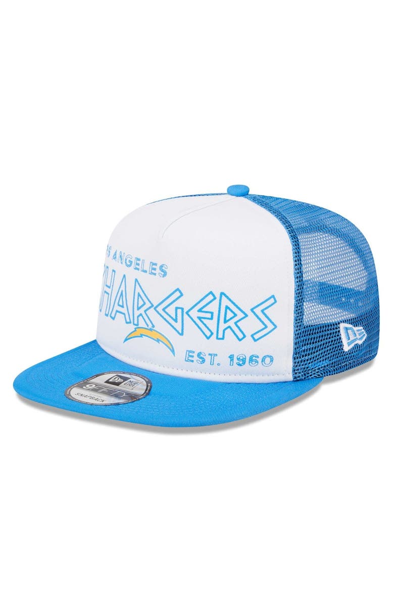 New Era Men's New Era White/Powder Blue Los Angeles Chargers Banger 9FIFTY Trucker Snapback Hat, Main, color, White