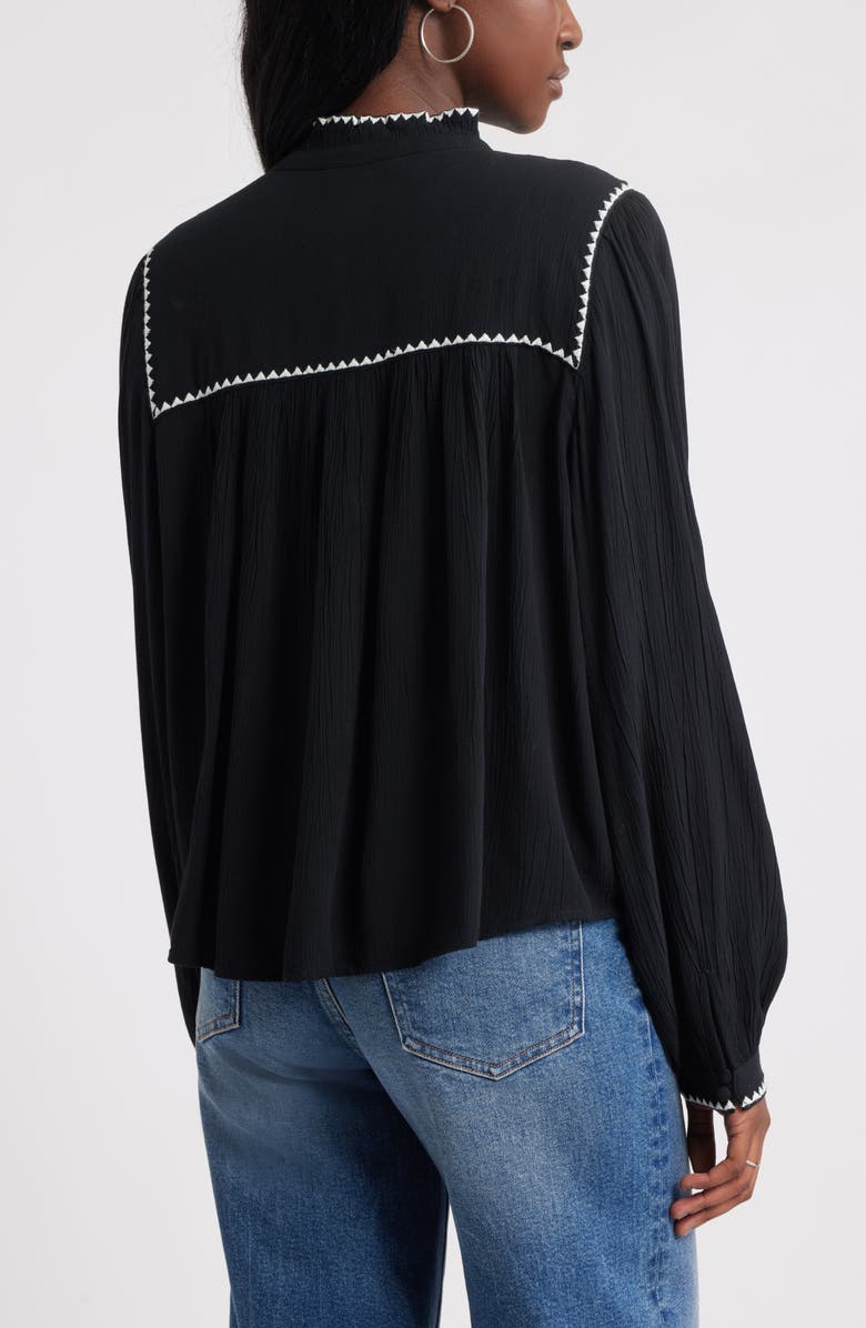 Treasure & Bond High Neck Embroidered Long Sleeve Top, Alternate, color, Black