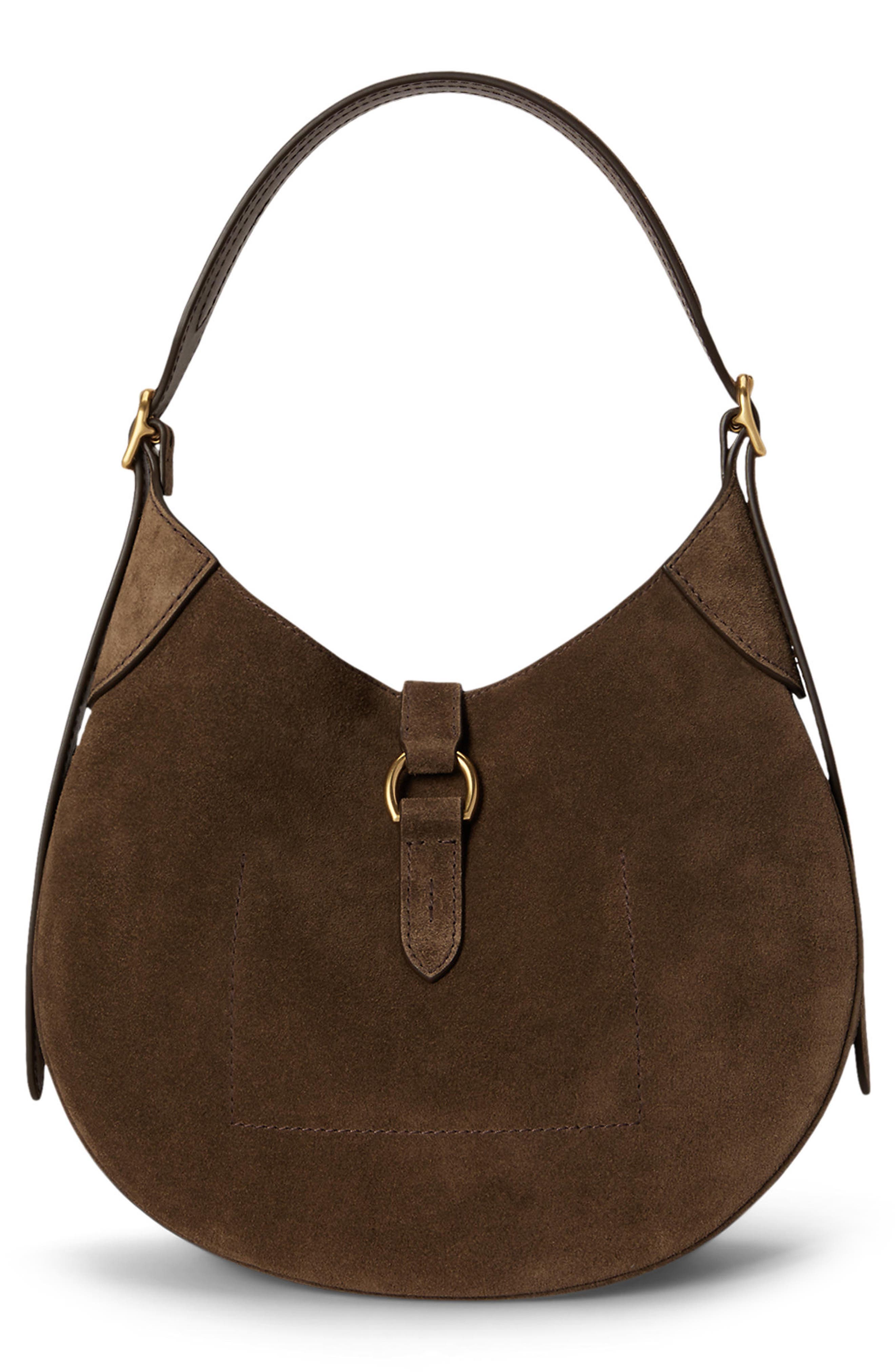 Small Polo ID Suede Shoulder Bag, Alternate, color, GINGERBREAD