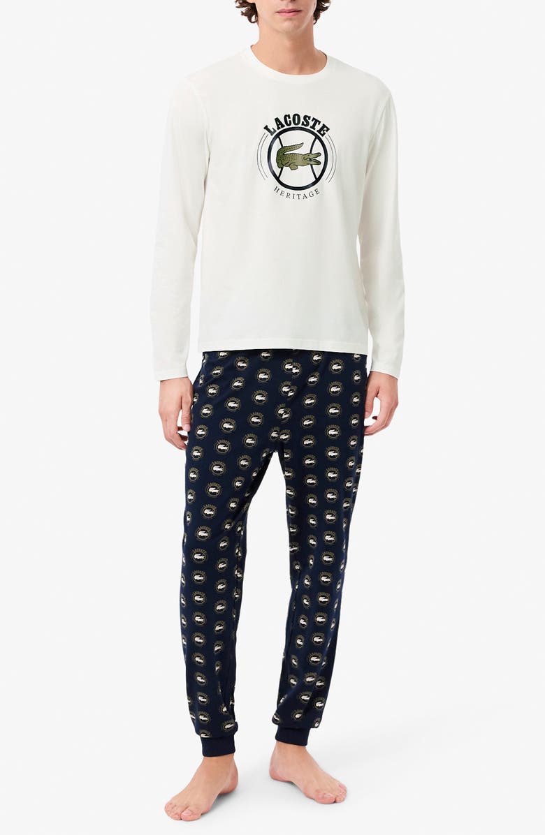 Lacoste Cotton Pajamas, Main, color, Flour/ Navy Blue