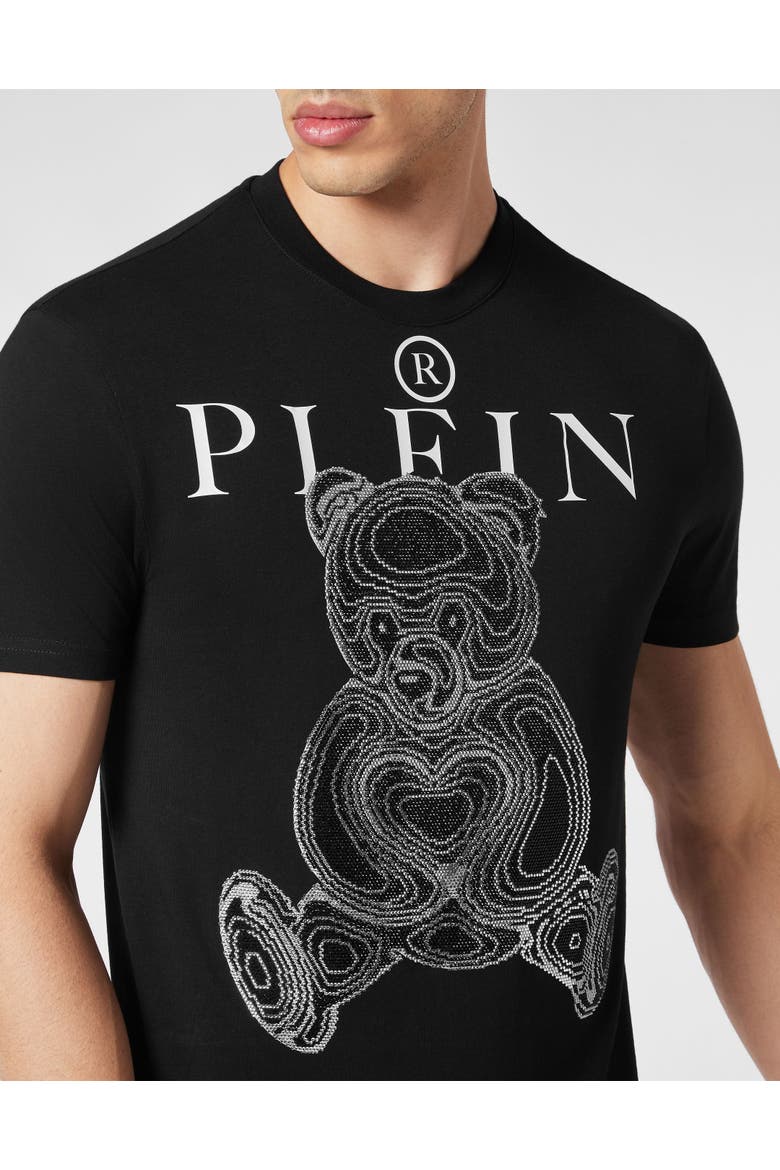 T-Shirt Round Neck Ss With Crystals Teddy Bear Men, Alternate, color, black/white