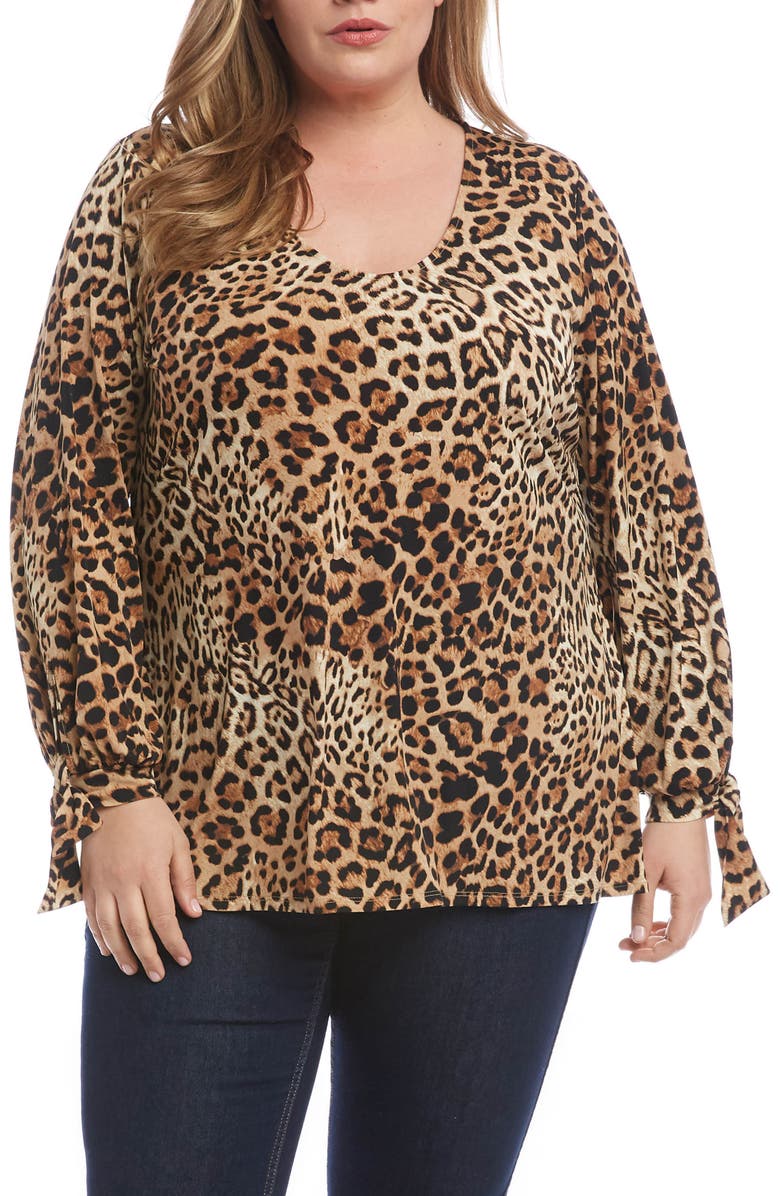 Karen Kane Leopard Print Tie Sleeve Top, Main, color,