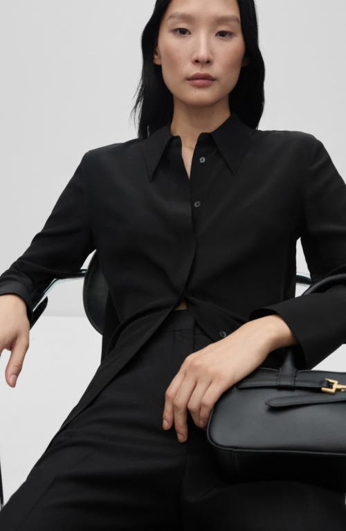 Mango Silk Button-up Shirt In Black
