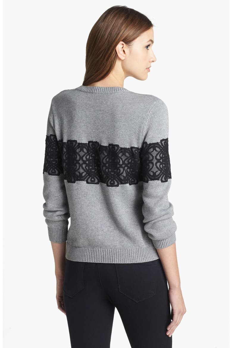 Embellished Sweater, Alternate, color, LIGHT GREY/ BLACK LACE