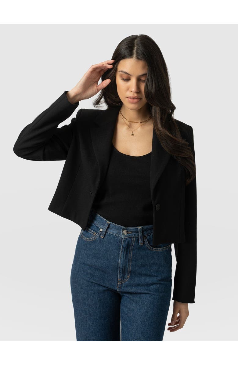 Saint + Sofia Astrid Cropped Blazer, Alternate, color, Black