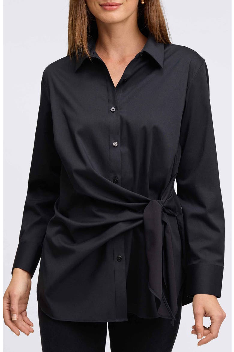 Sabine Side Tie Button-Up Shirt, Main, color, BLACK