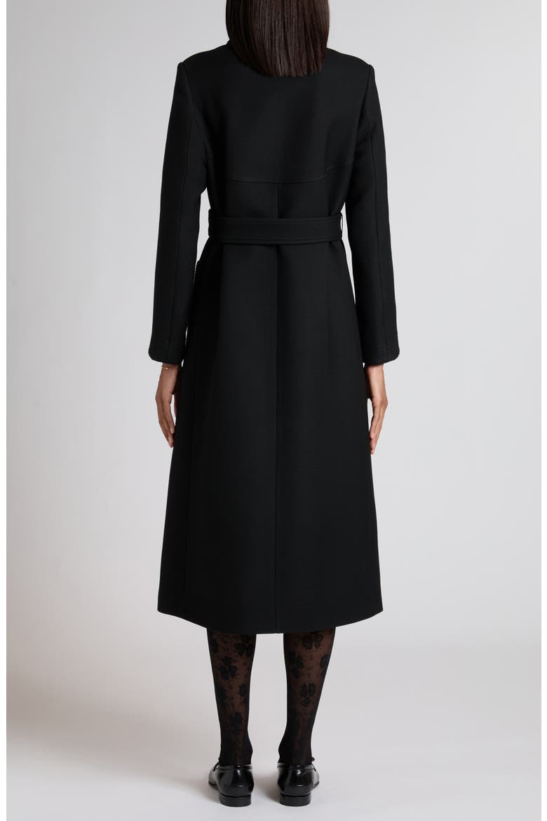 V-Detail Belted Virgin Wool & Silk Drill Coat, Alternate, color, BLACK