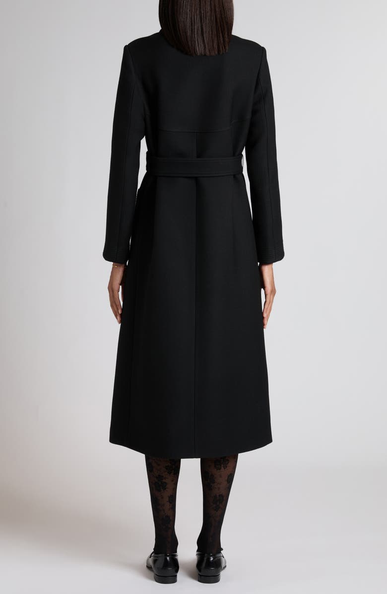 Valentino Garavani V-Detail Belted Virgin Wool & Silk Drill Coat, Alternate, color, Black