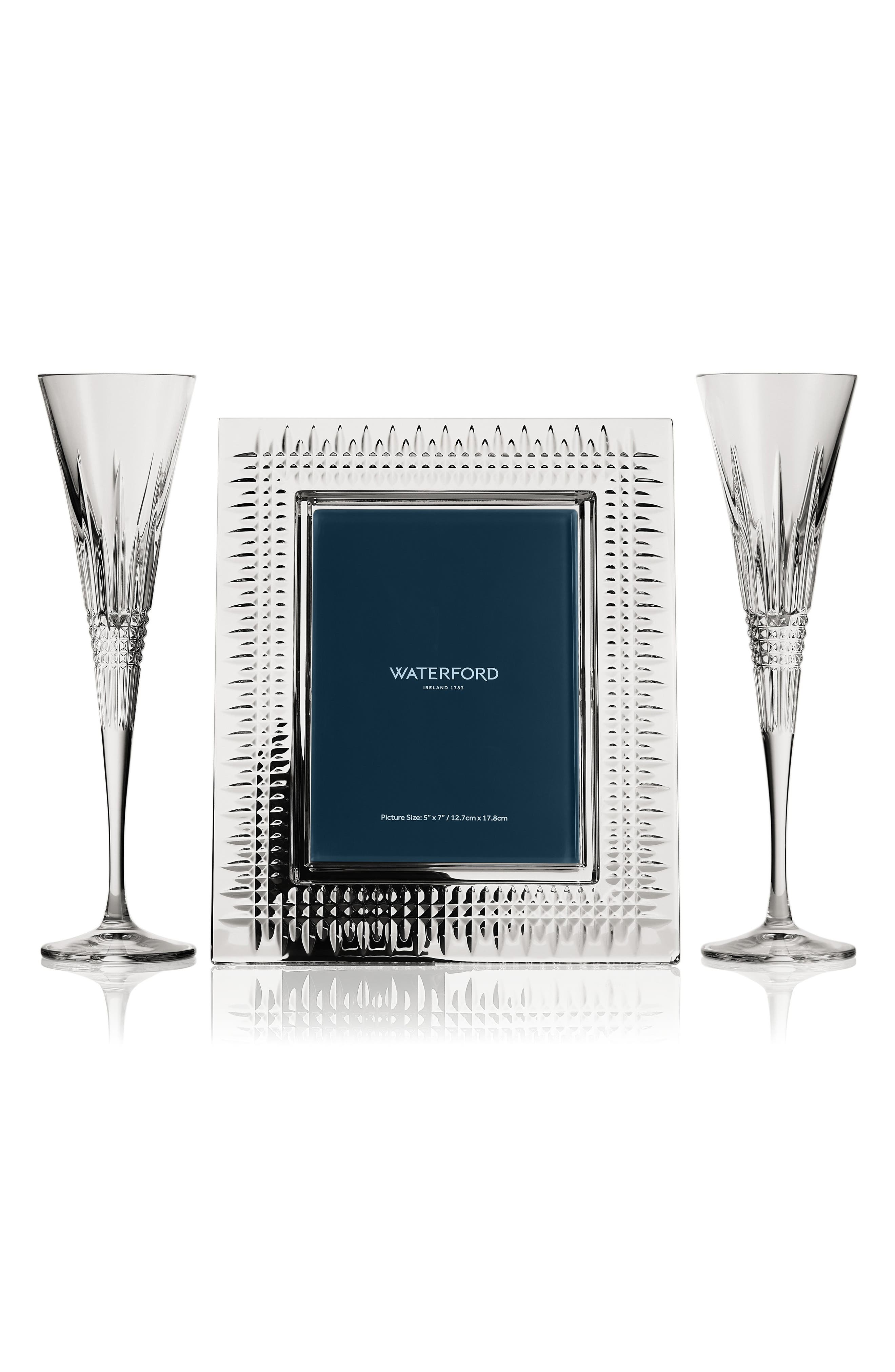 Waterford Lismore Diamond Crystal Picture Frame & Flutes Set In Transparent