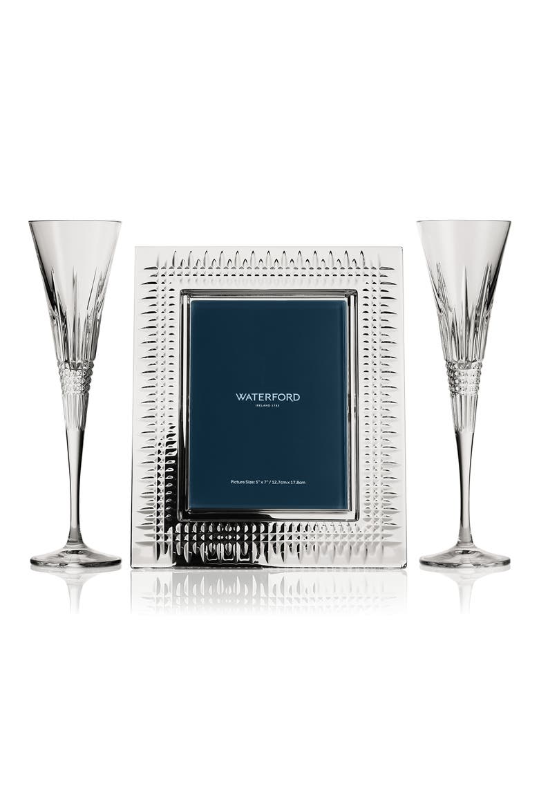 Lismore Diamond Crystal Picture Frame & Flutes Set, Main, color, NO COLOR