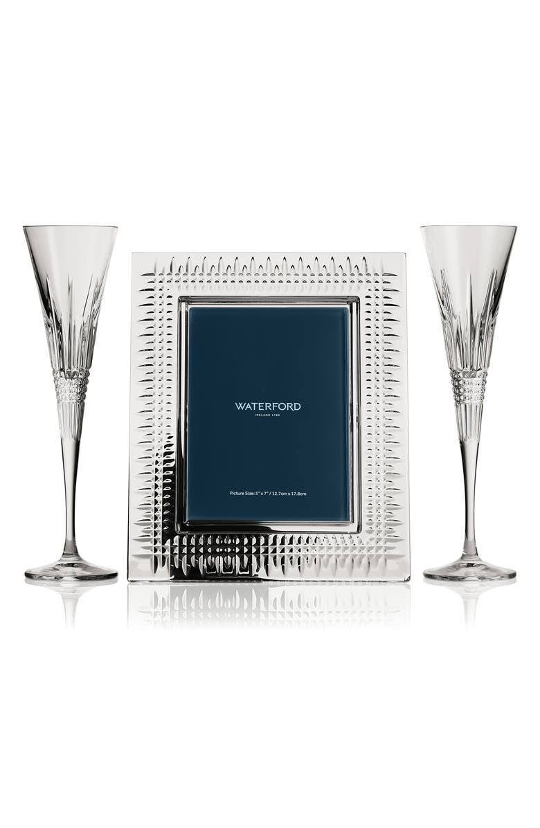 Waterford Lismore Diamond Crystal Picture Frame & Flutes Set, Main, color, 