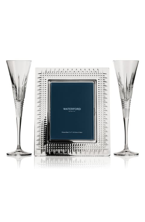 Lismore Diamond Crystal Picture Frame & Flutes Set