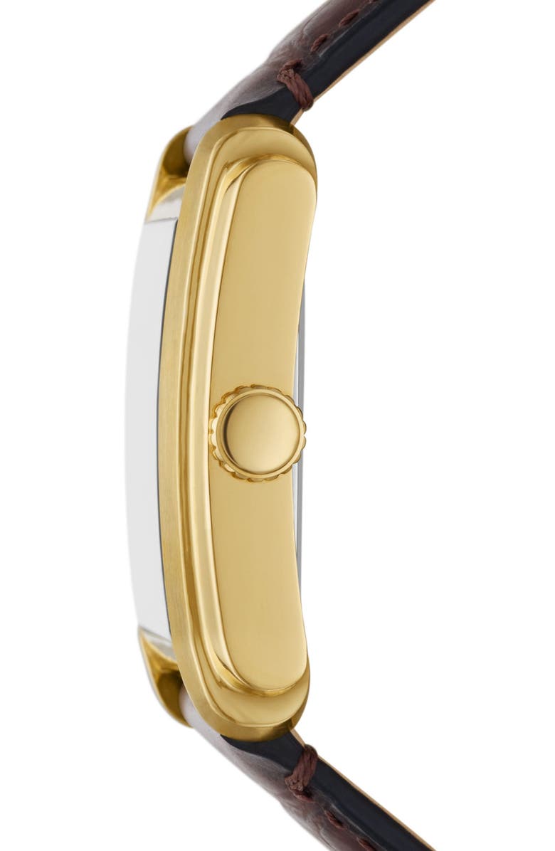 Fossil Carraway Leather Strap Watch, 30mm, Alternate, color, Brown/ Gold