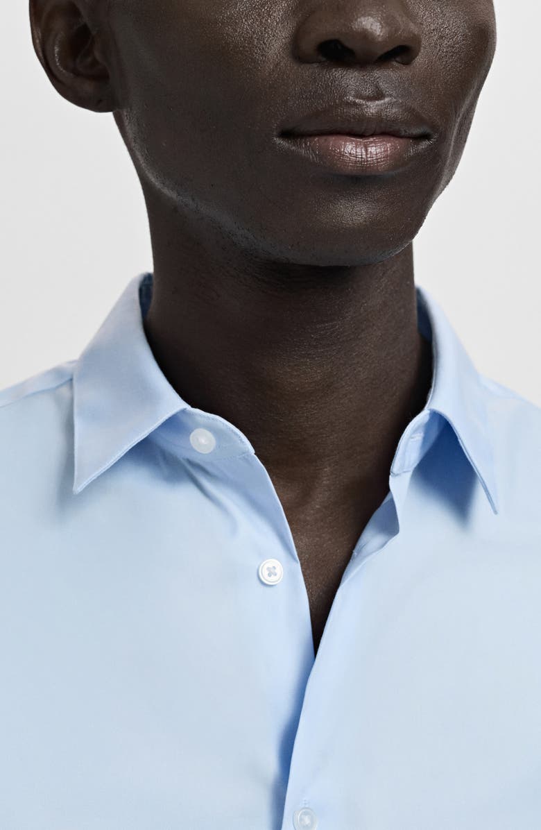 MANGO Slim Fit Stripe Cotton Button-Up Shirt, Alternate, color, Sky Blue