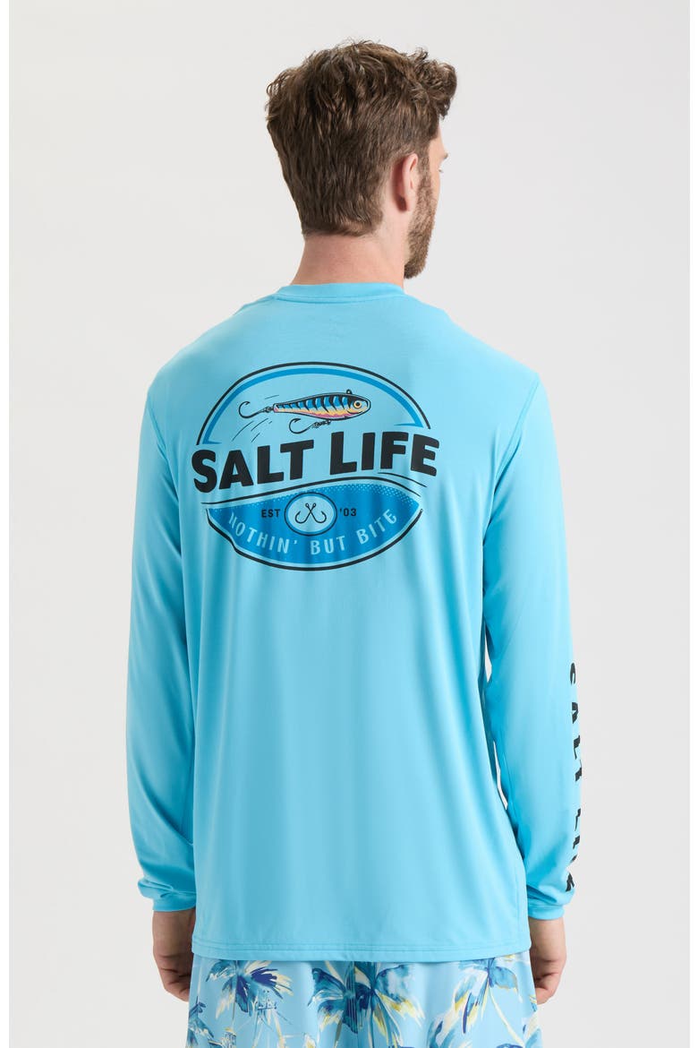 Nothin' But Bite Long Sleeve Performance Tee, Alternate, color, Cyan Heather