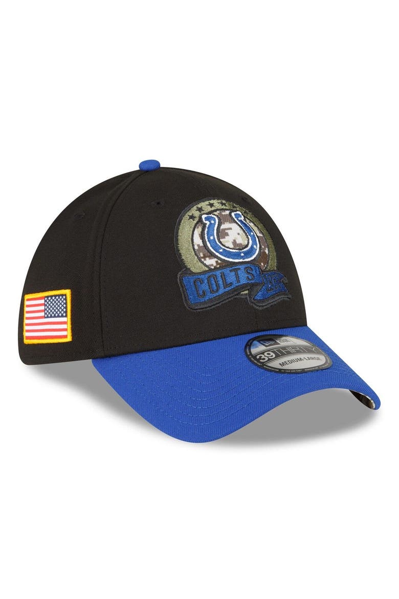 Men's New Era Black/Blue Indianapolis Colts 2022 Salute To Service 39THIRTY Flex Hat, Main, color, Black