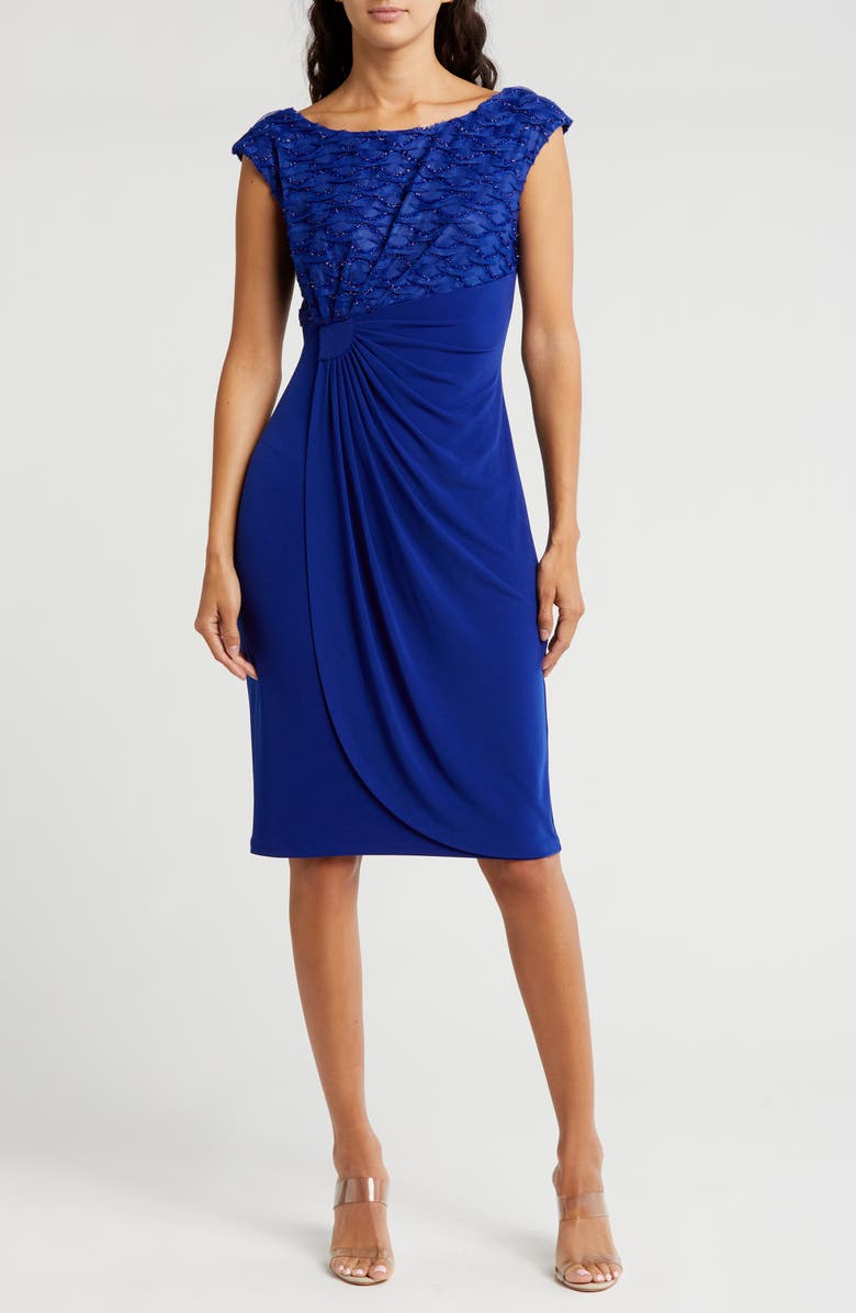 Connected Apparel Bateau Neck Faux Wrap Dress, Main, color, 