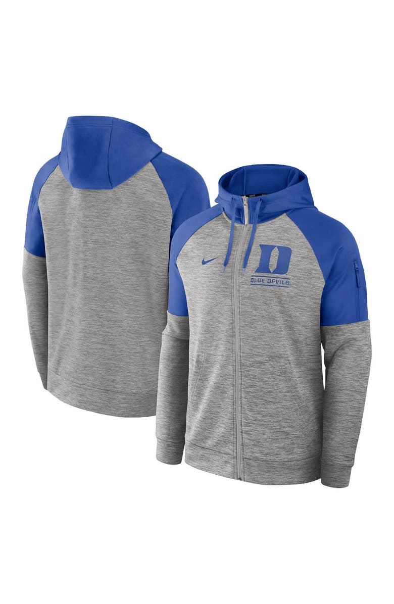 Nike Men's Nike Heather Gray Duke Blue Devils Fitness Raglan Performance Full-Zip Hoodie, Main, color, 