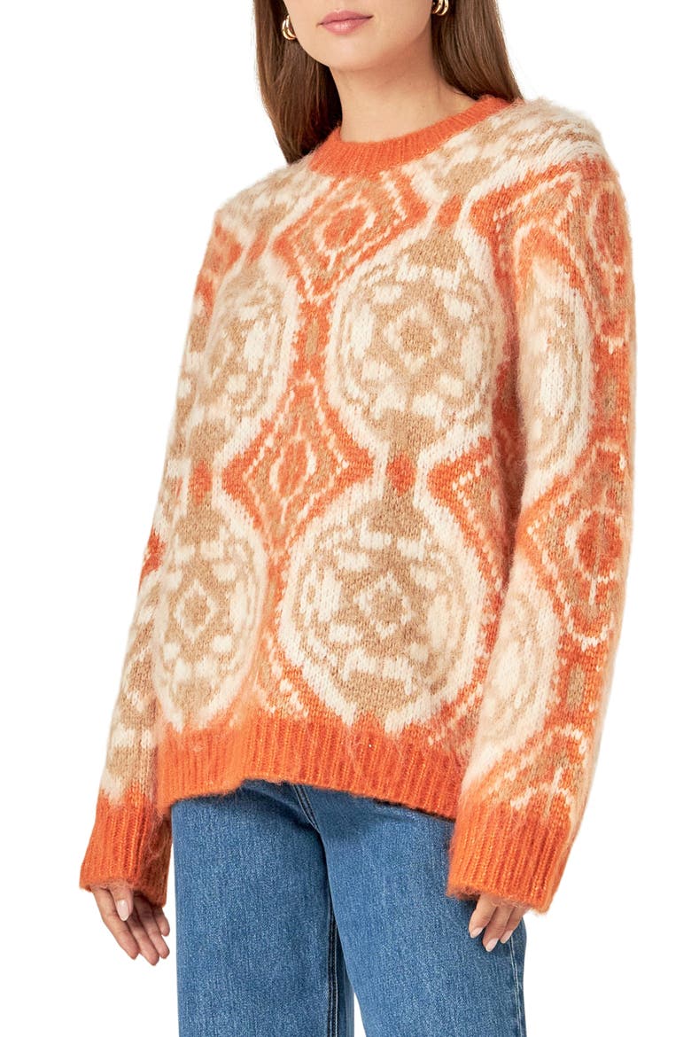 Medallion Crewneck Sweater, Alternate, color, ORANGE