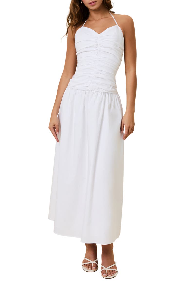 The Adina Ruched Halter Maxi Dress, Main, color, OPTIC WHITE