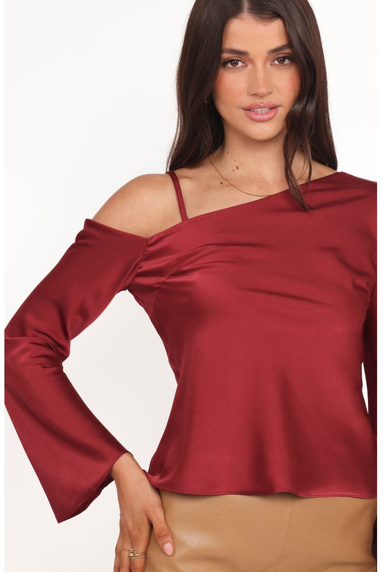 Brisa Single Cold Shoulder Satin Top, Alternate, color, CHERRY