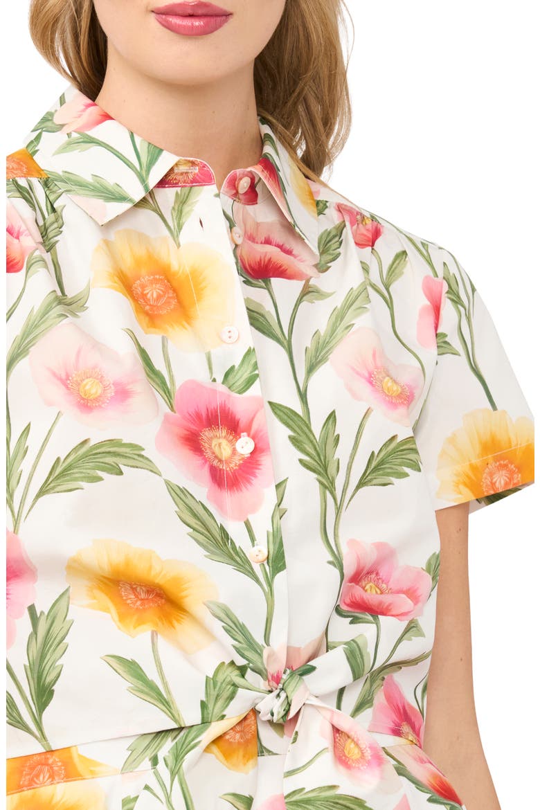 Libby Floral Tie Front Cotton Button-Up Shirt, Alternate, color, ULTRA WHITE