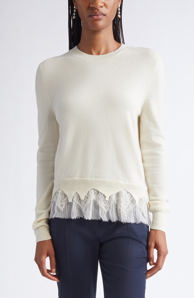McQueen Cobweb Lace Wool & Cashmere Sweater, Main, color, Ivory/ Ivory