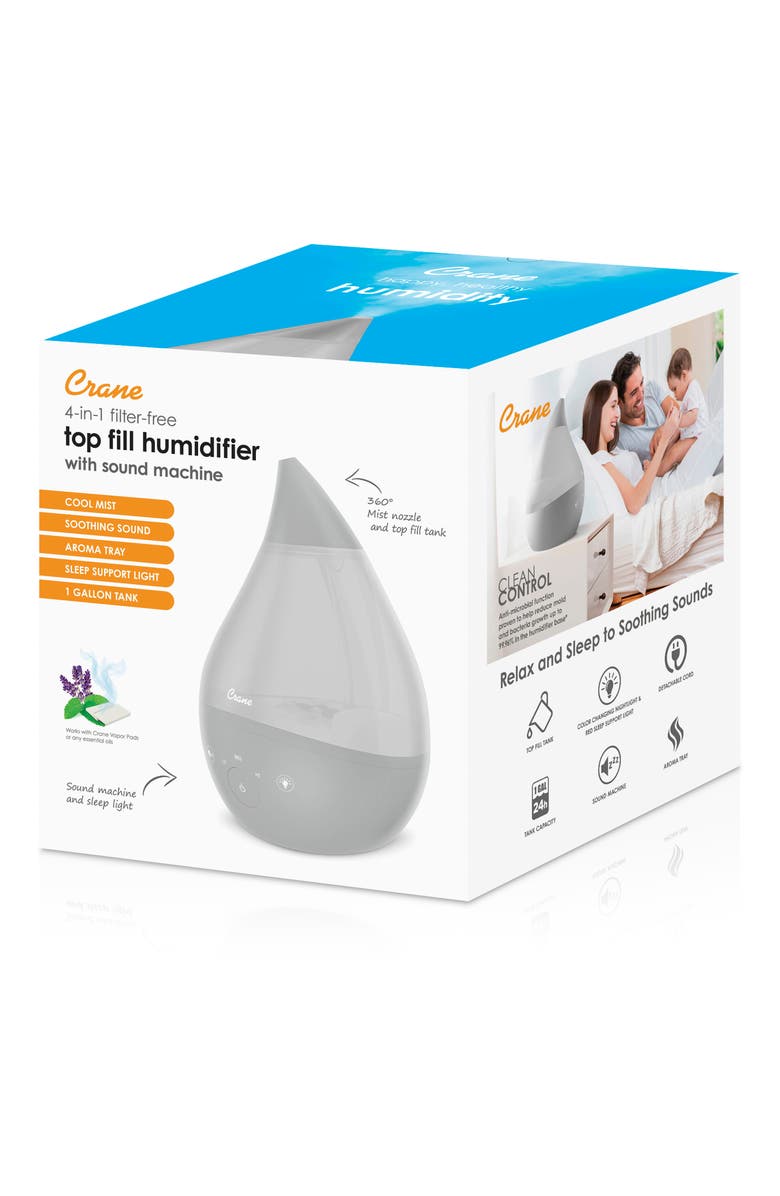 Crane Air Drop 2.0 4-in-1 1-Gallon Cool Mist Humidifier, Alternate, color, Grey