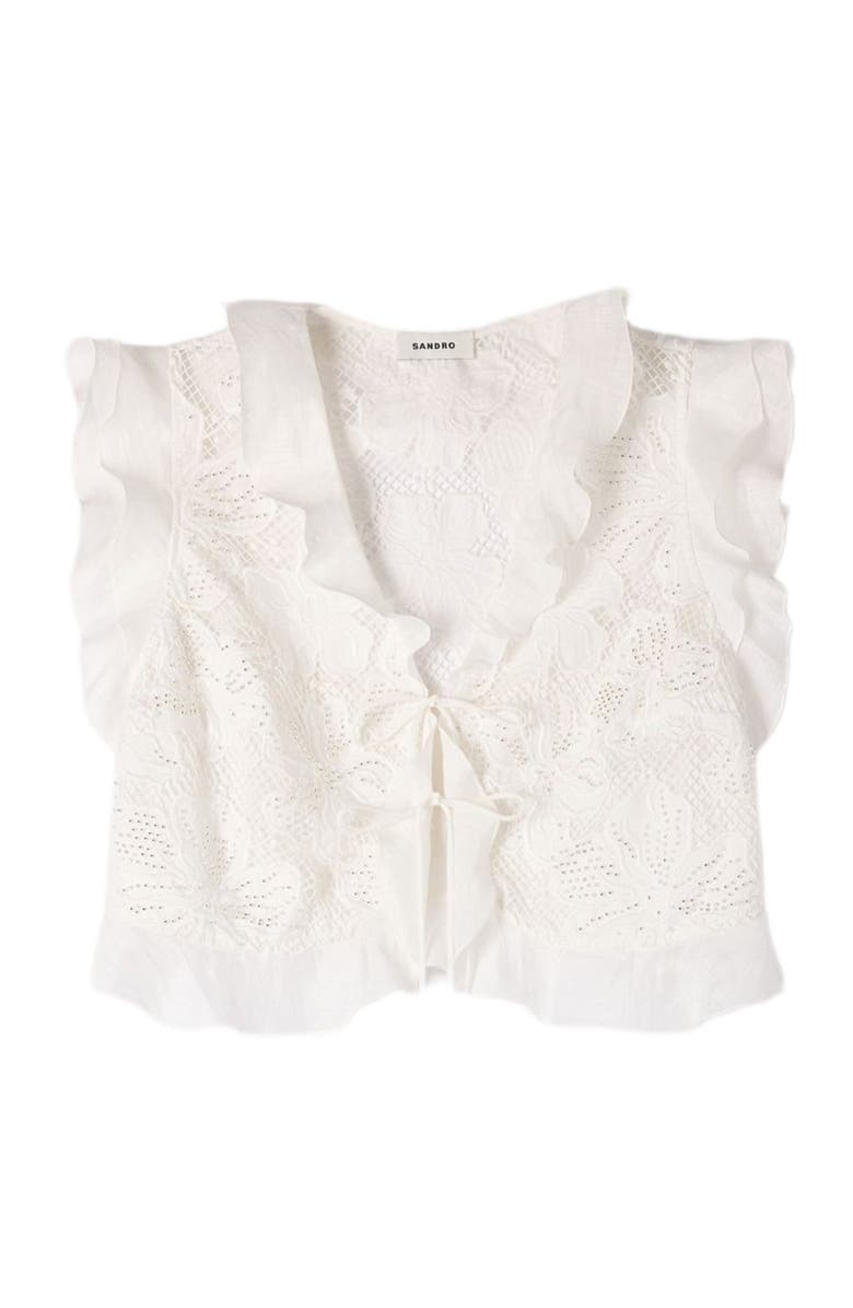 SANDRO Guipure lace crop top, Alternate, color, White