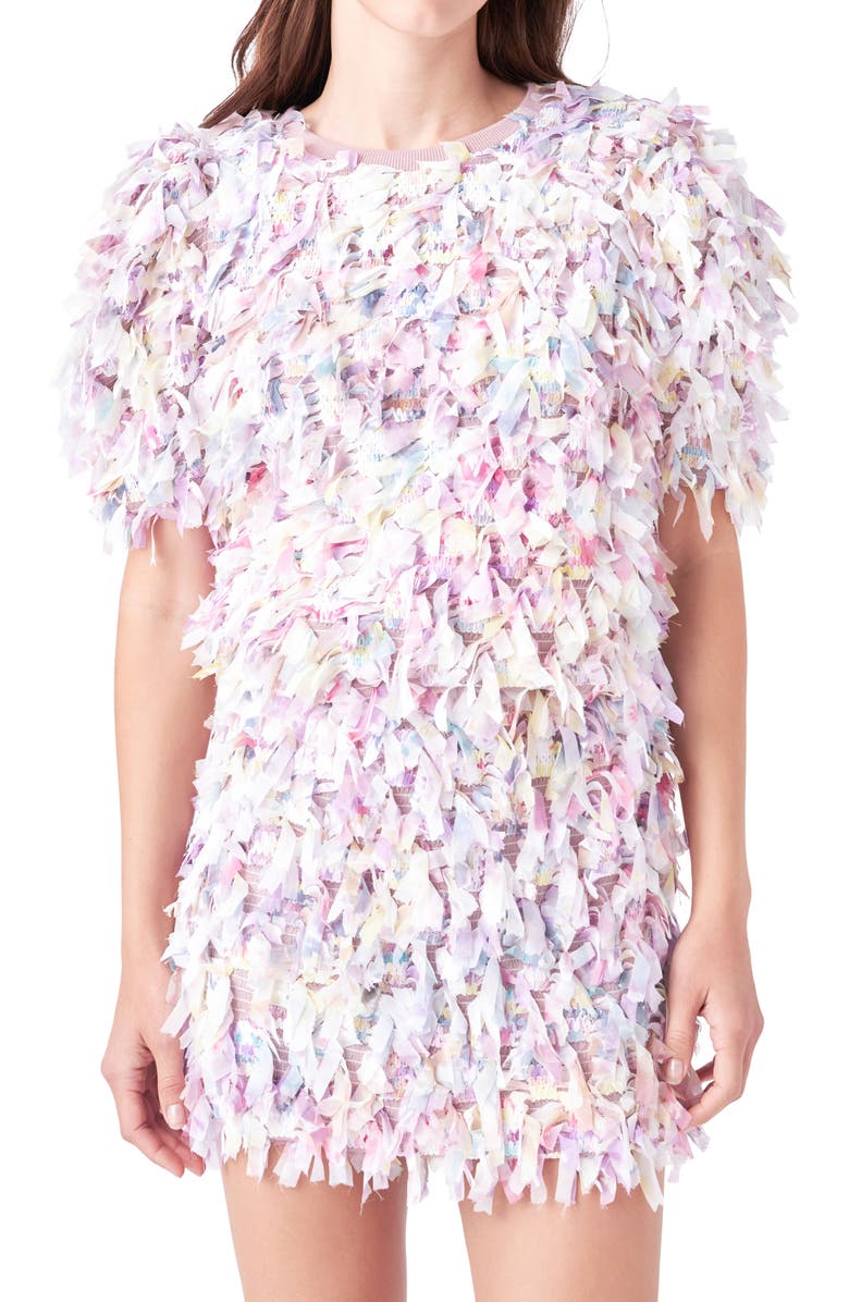 English Factory Puff Sleeve Textured Ribbon Top, Alternate, color, Mauve