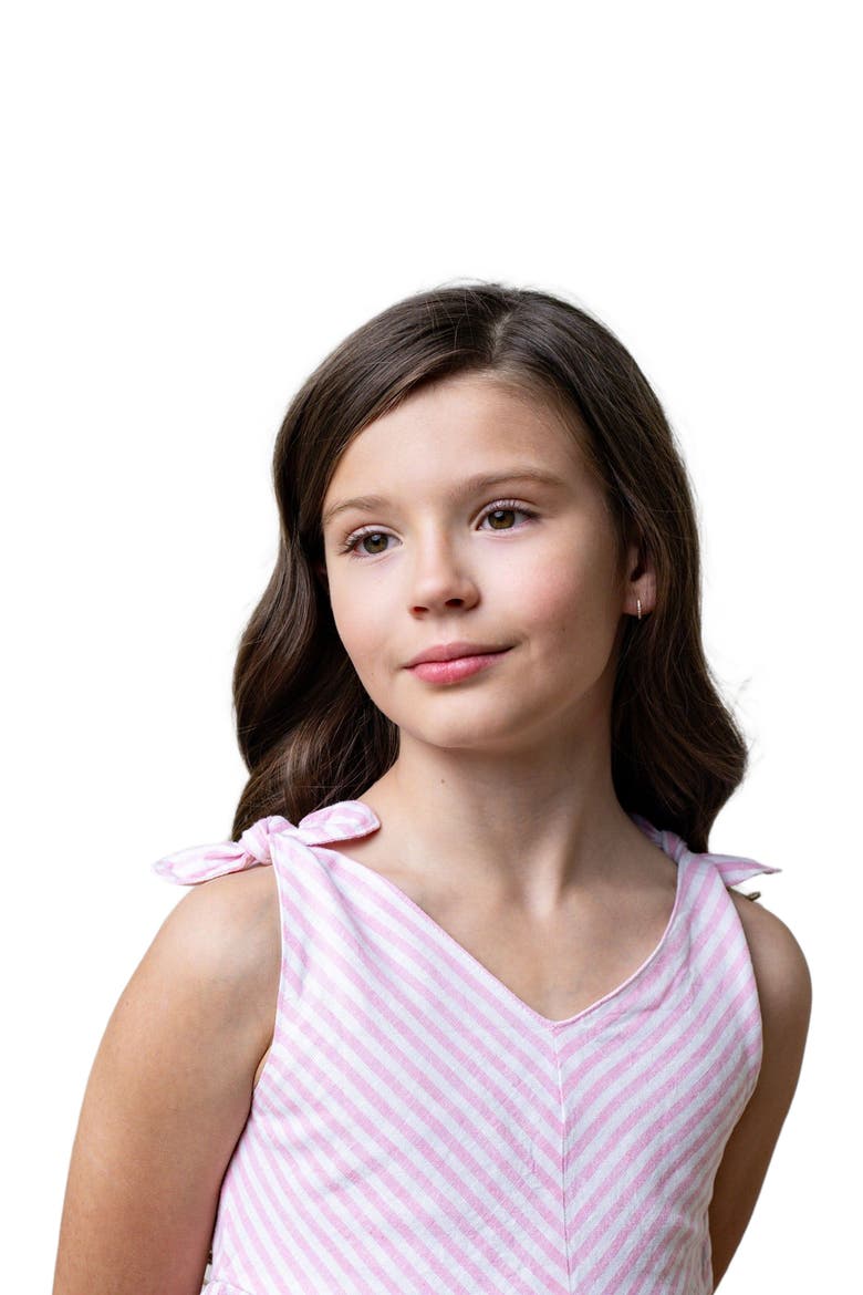Girls' Organic Eyelet Bow Shoulder Dress, Toddler, Alternate, color, Classic Pink and White Stripe