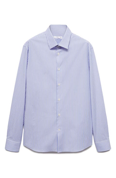Slim Fit Pinstripe Stretch Cotton Button-Up Shirt