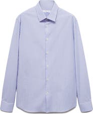 MANGO Slim Fit Pinstripe Stretch Cotton Button-Up Shirt