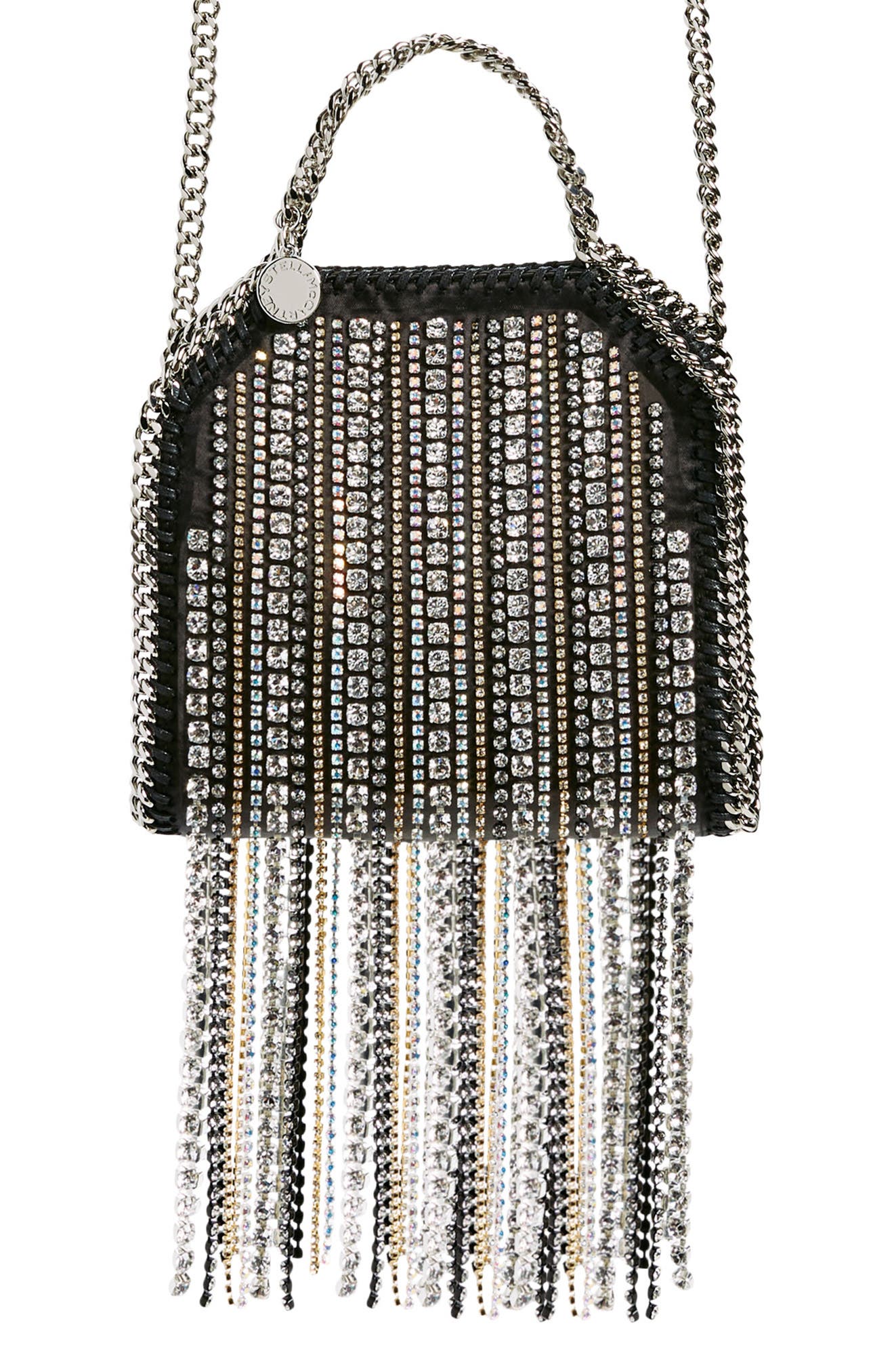 Tiny Falabella Crystal Fringe Tote, Main, color, 1000 BLACK