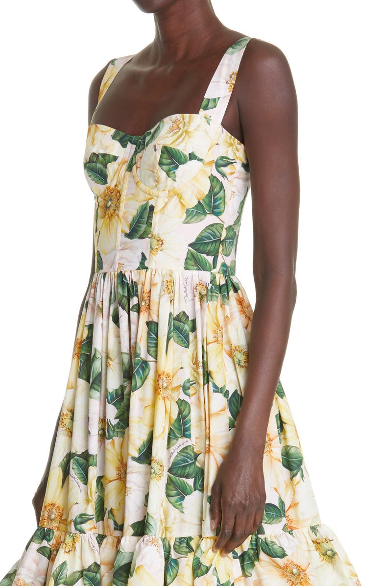 Dolce&Gabbana Camellia Print Cotton Poplin Midi Dress, Alternate, color,