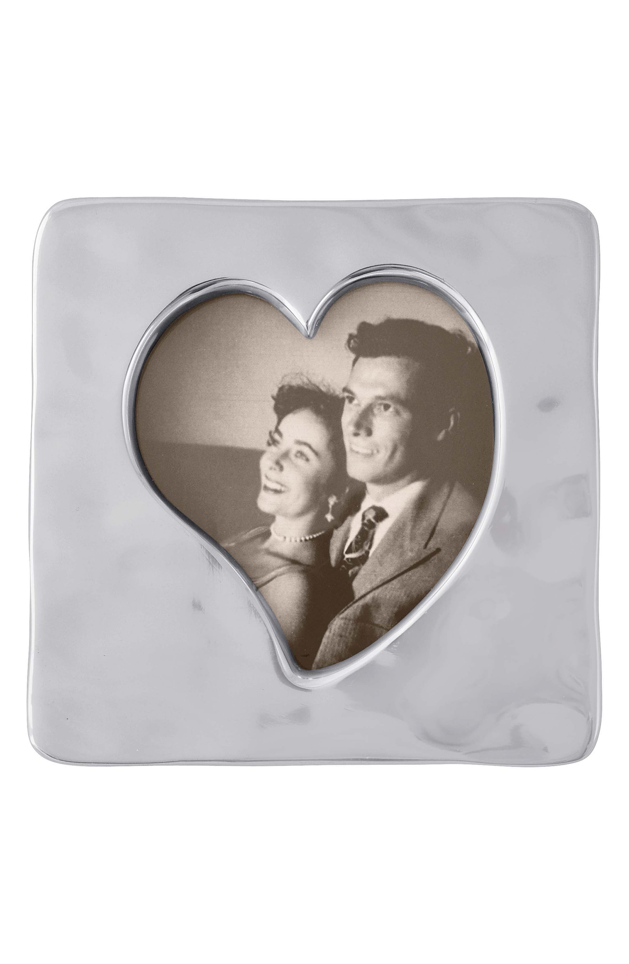 Mariposa Heart Small Square Picture Frame - Silver