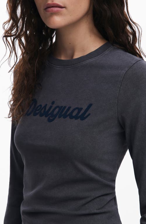 Desigual Logo Long Sleeve Cotton Graphic T-shirt In Blue