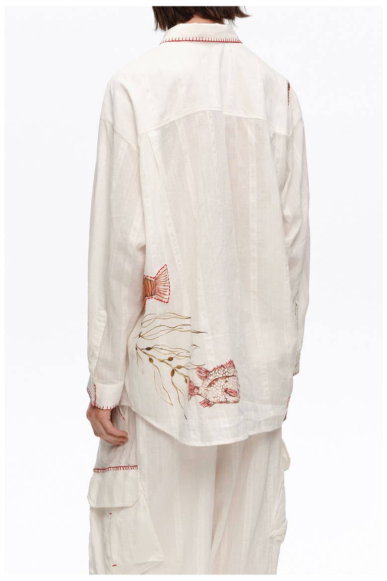 Patchwork Cotton Long Shirt, Alternate, color, IVORY